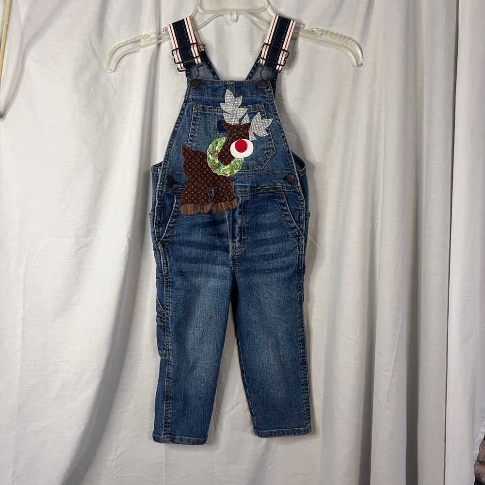 OshKosh denim overall applique Christmas reindeer‎ custom embroidered Unisex 2t